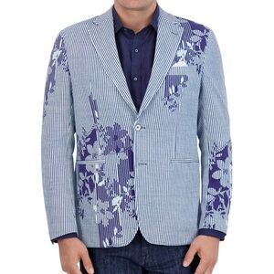 Robert Graham Daylen Cotton Navy and White Patterned Blazer 42